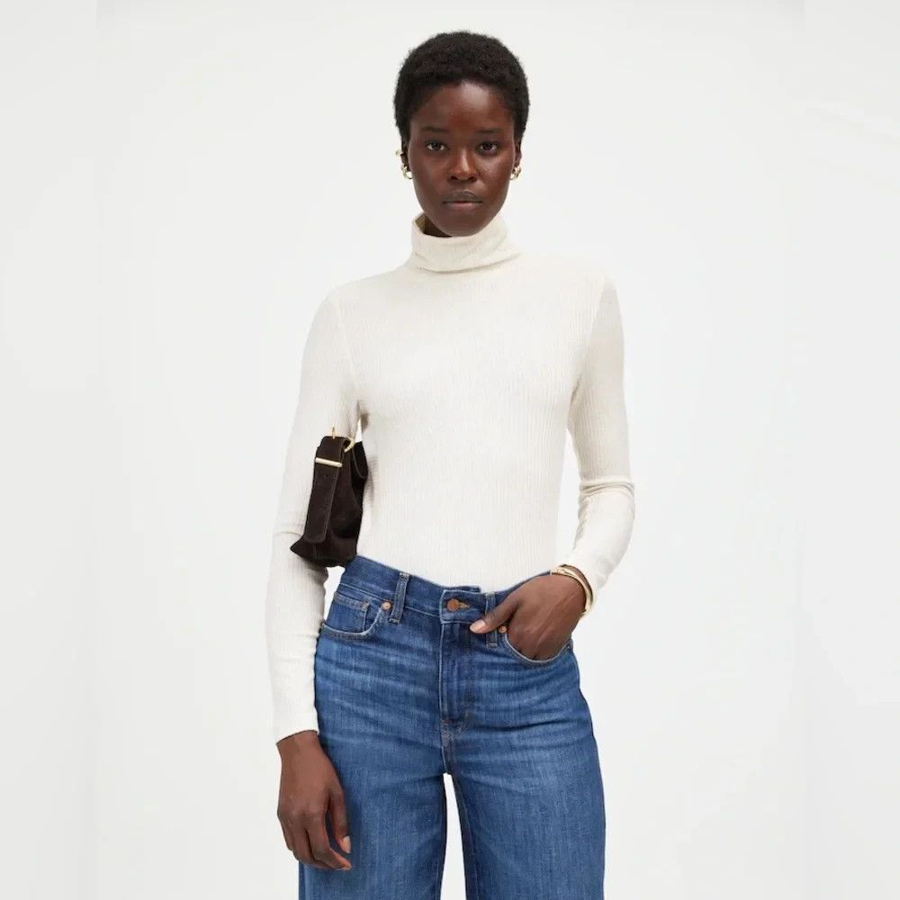 MADEWELL Ribbed Turtleneck Long Sleeve Tee XXS Heather Cream NEW B73